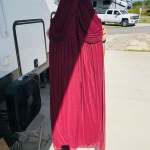 Wine colored chiffon bridesmaid dress.